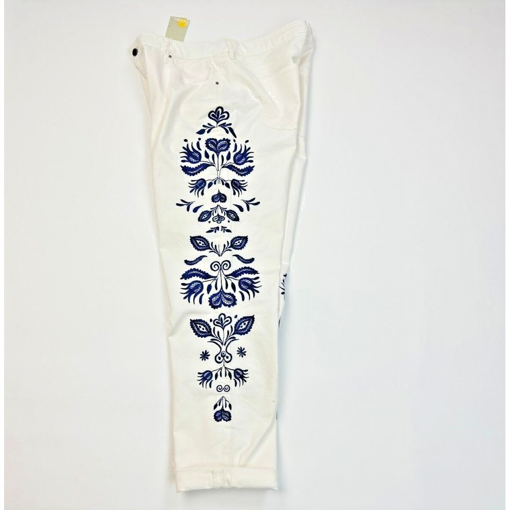 Boden Girlfriend Jeans White Embroidered Women 16 NWT Stretch 5 Pockets Cotton‎